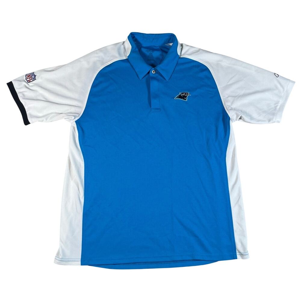 Y2K Reebok Carolina Panthers Polo Mens Large NFL Blue White Embroidered